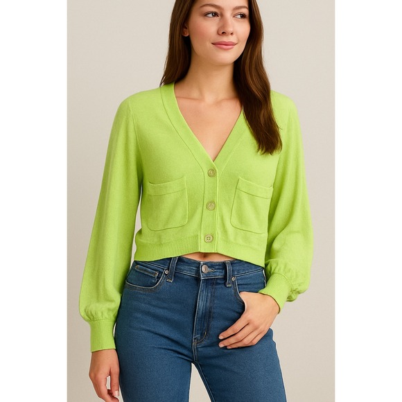 Urban Outfitters Womens Cardigan Medium Green Terry Cloth Crop Button Up Top - Picture 1 of 9